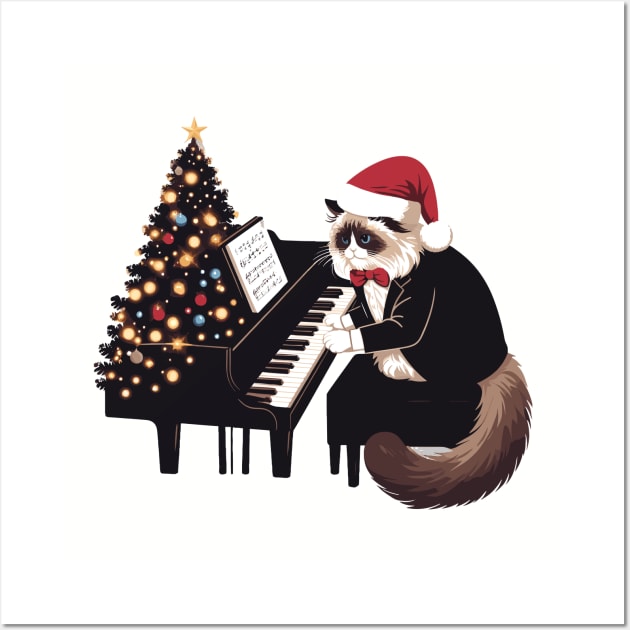 Ragdoll Cat Playing Piano Christmas Wall Art by Graceful Designs